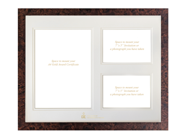 Tri-Aperture Mount - Spaces to mount your Gold Award Certificate, a 7"x 5" photograph and your invitation (S) - Image 2